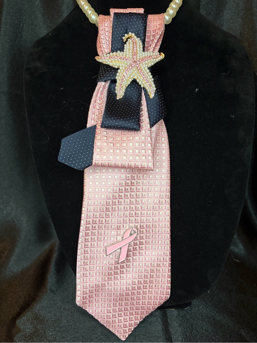Tommy Hilfiger Pink and Navy Tie Necklace with Starfish Brooch